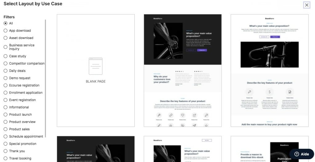 avis instapage template selection