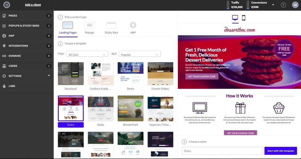 avis unbounce template landing page