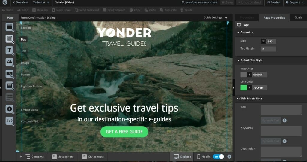 creation landing page unbounce