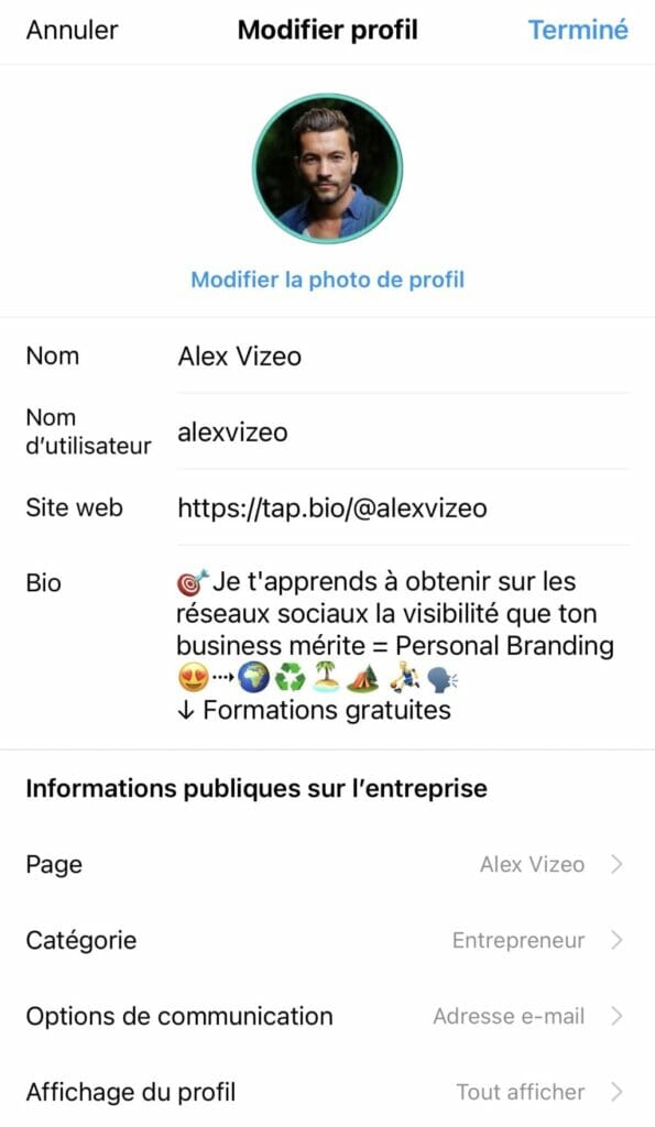 inserer lien bio instagram alexvizeo