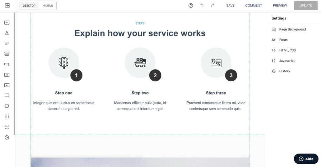 test instapage landing page drag drop