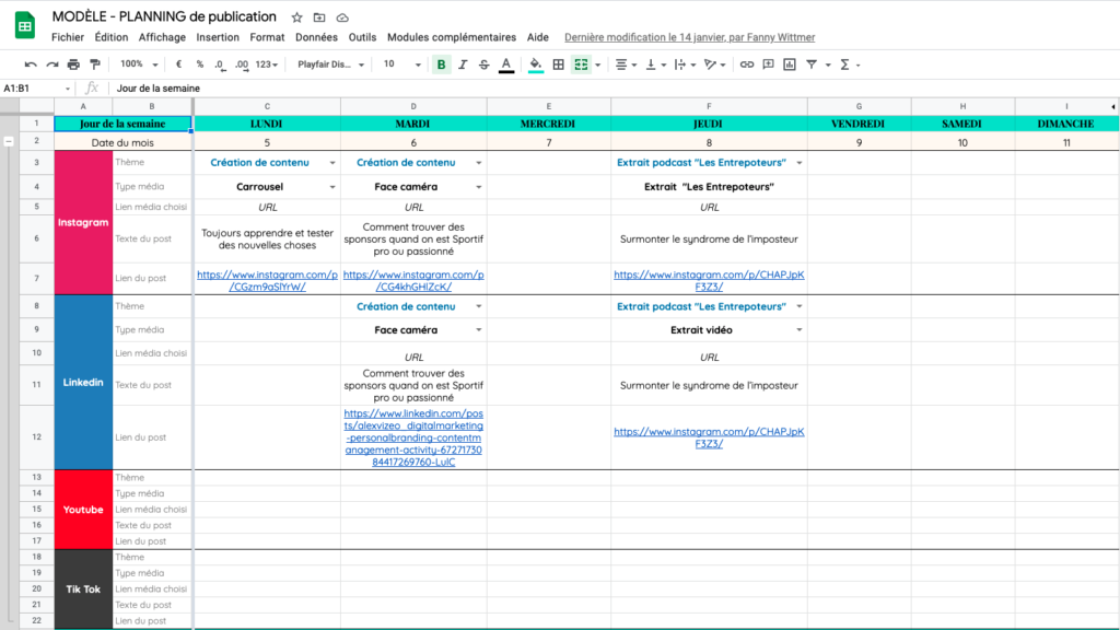 calendrier editorial reseaux sociaux google sheets gratuit