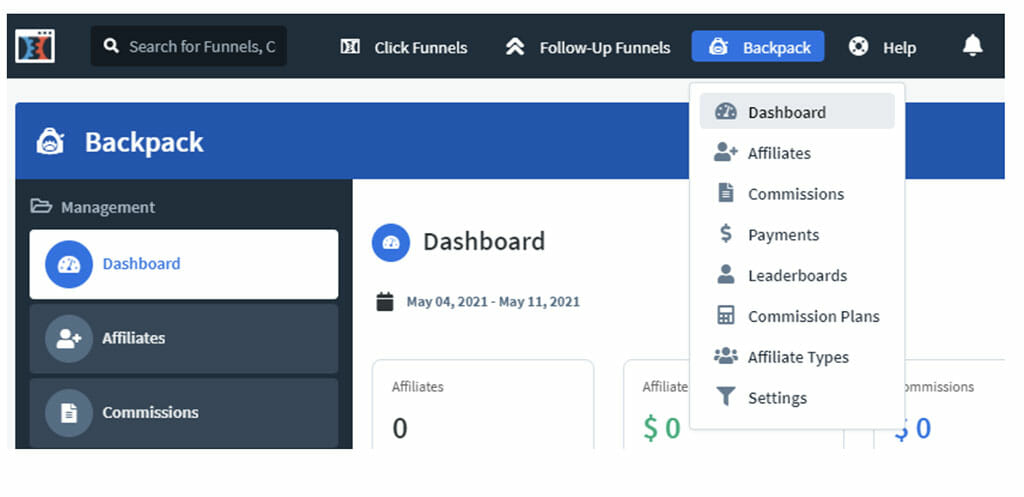 Backpack programme affiliation clickfunnels