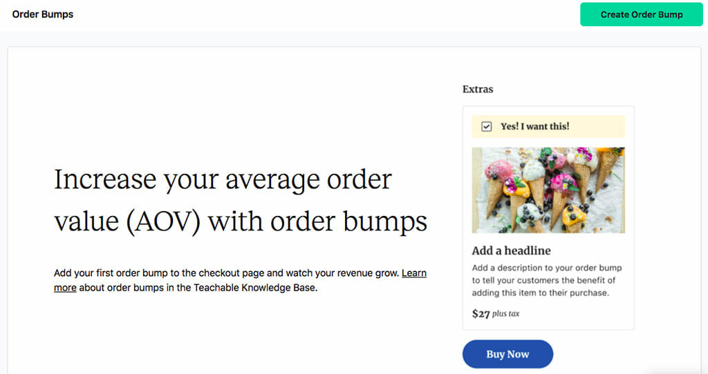creer order bump teachable