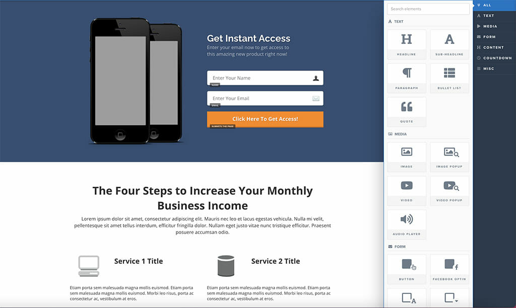 editeur drag and drop test clickfunnels