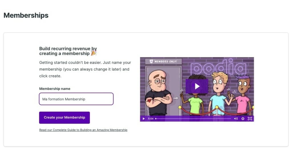 lancer membership avec podia