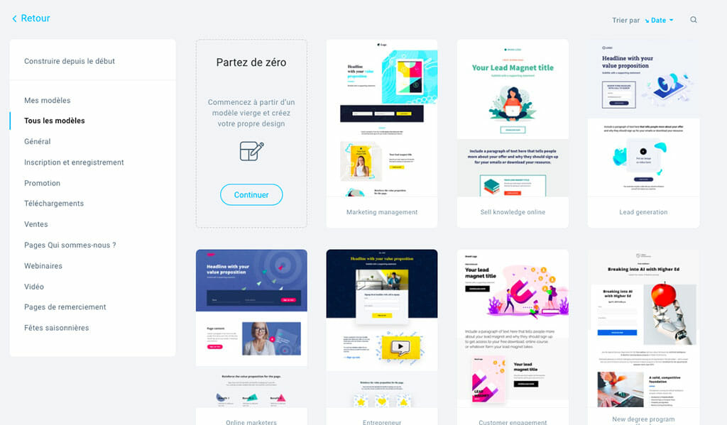 catalogue landing page Getresponse