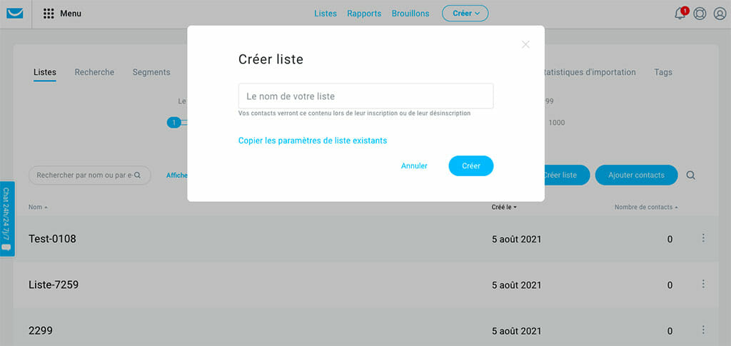 creer liste email Getresponse