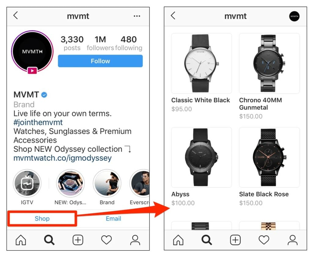 instagram shopping exemple mvmt