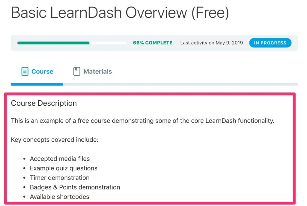 learndash creer formation description frontend