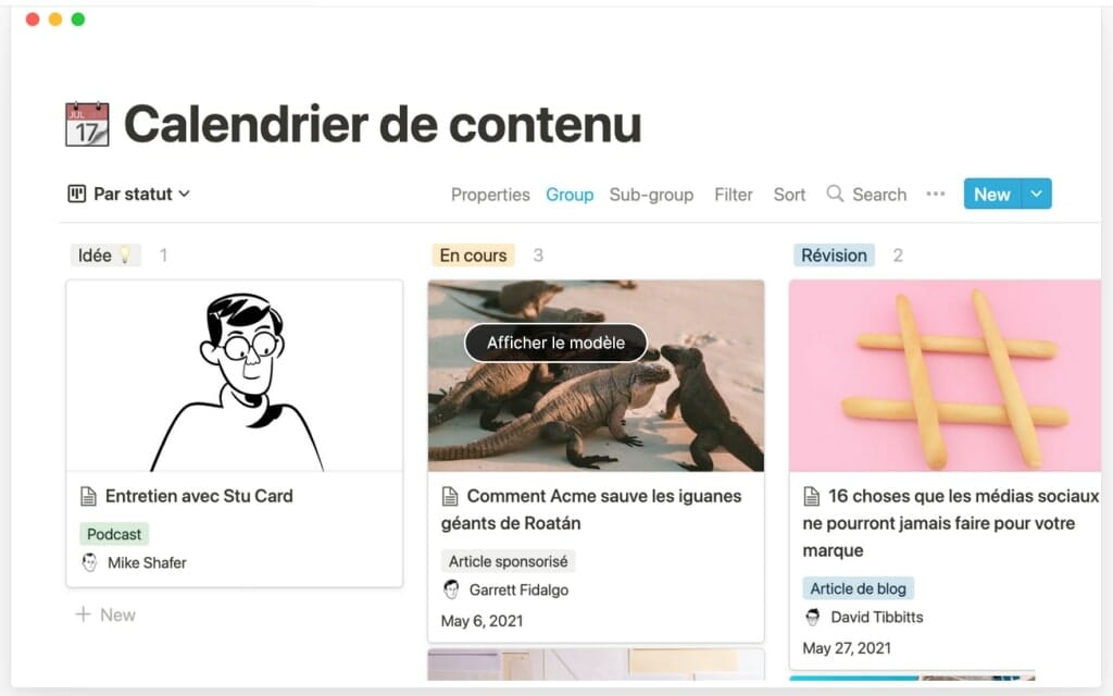 calendrier editorial modele notion