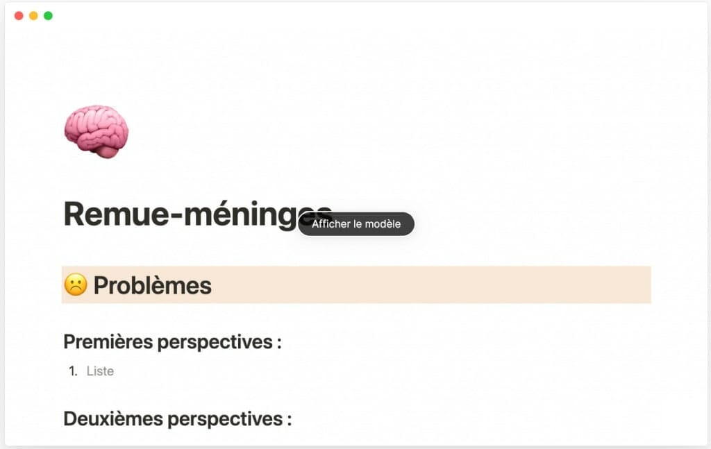 modele notion gratuit en francais pour brainstormer