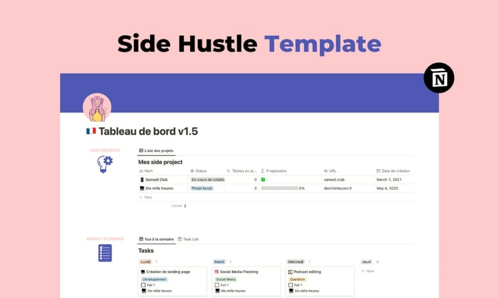 notion side hustle template francais