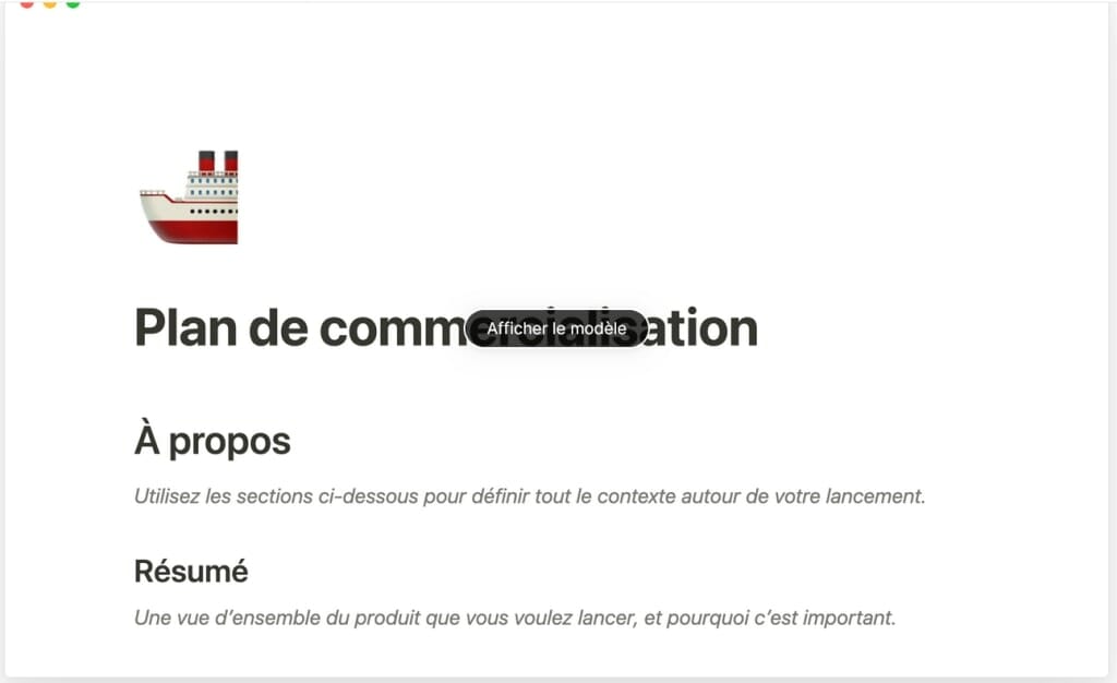 notion template gratuit lancement de produit