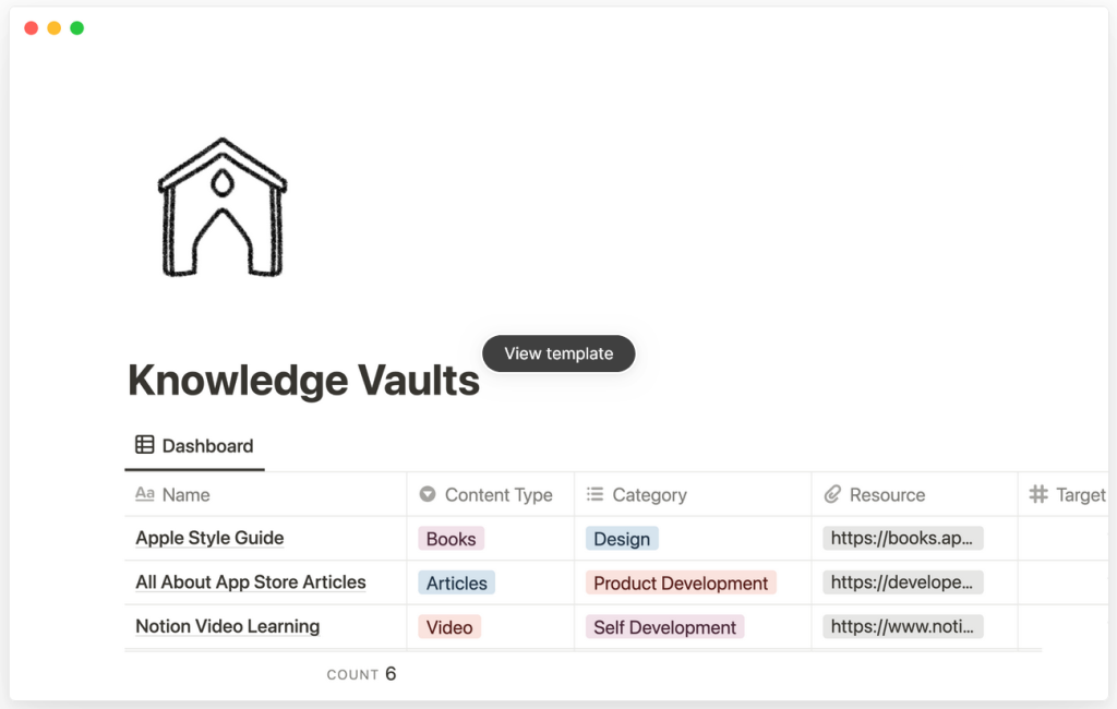 template notion gratuit pour conserver ses ressources