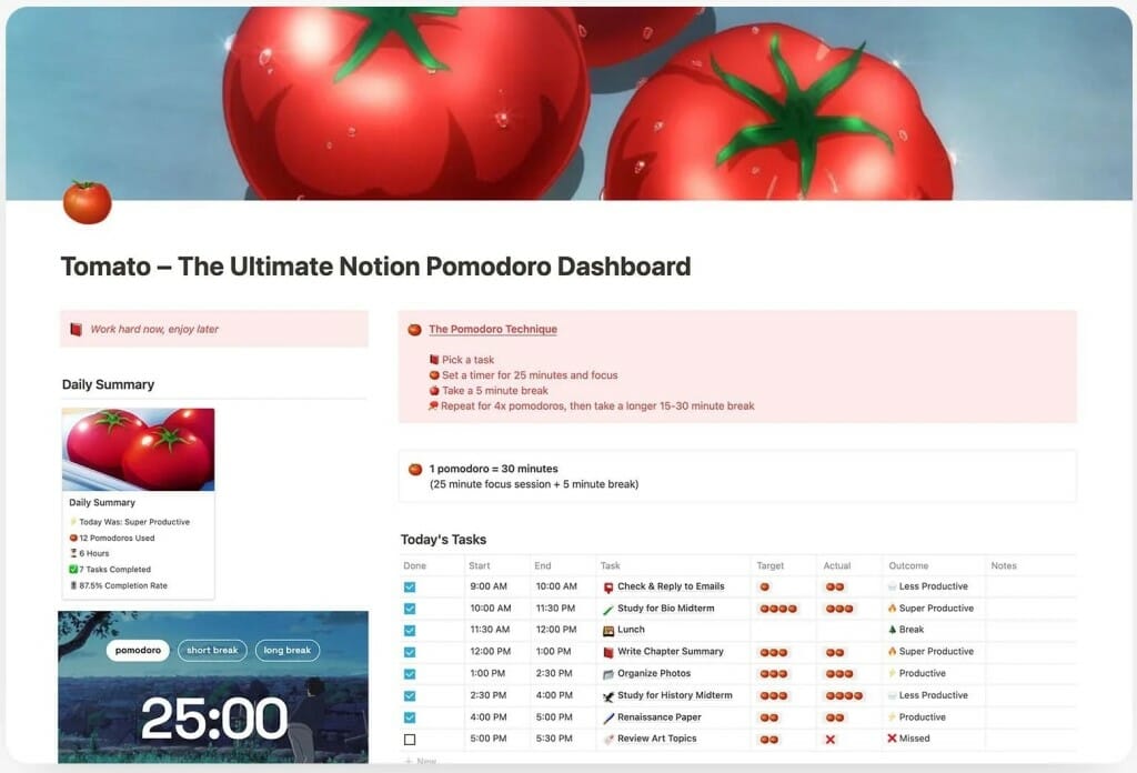 template notion pomodoro